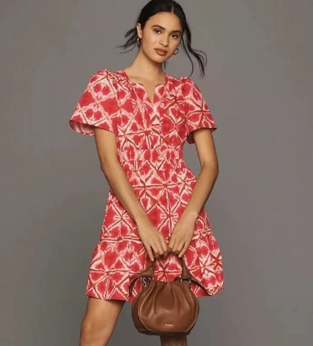 Anthropologie The Somerset Smocked Poplin Mini Dress Cottagecore Size Small